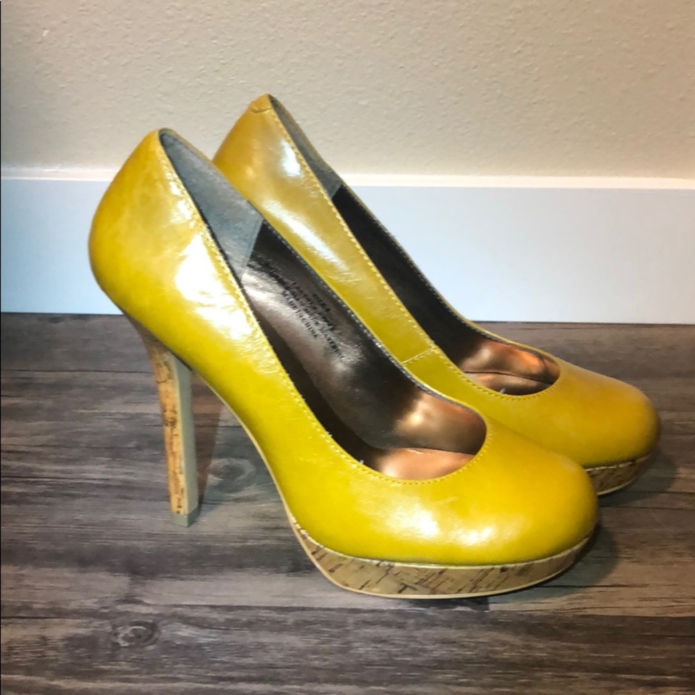 Mustard Yellow High Heels with Cork Flair Size 8